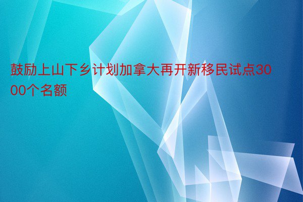 鼓励上山下乡计划加拿大再开新移民试点3000个名额