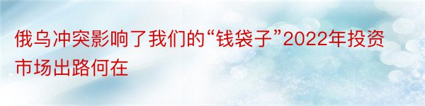 俄乌冲突影响了我们的“钱袋子”2022年投资市场出路何在